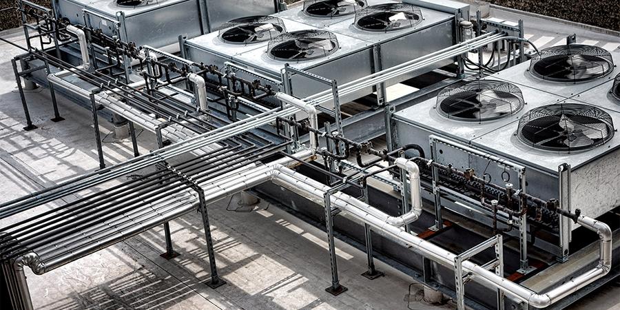 Hình ảnh sơ đồ minh họa cấu tạo cơ bản của một hệ thống HVAC trong tòa nhà dân dụng hoặc thương mại nhỏ